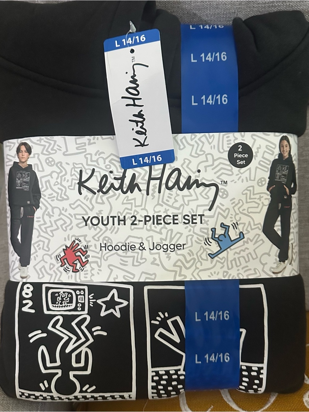Keith Haring NWT Youth Black Hoodie & Jogger Set - 2-Piece Size L 14/16